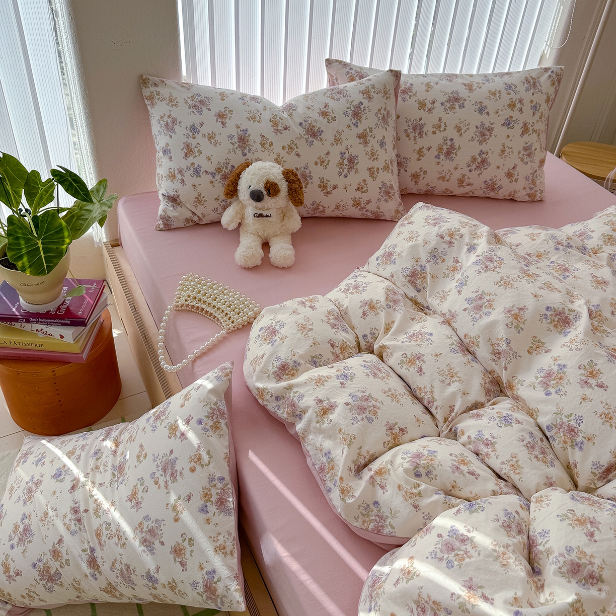 91家纺网 家纺一手货源 找家纺 竹合家纺 2026新款春款A类古法水洗仿棉云感棉小布袋四件套 伊水芙蓉