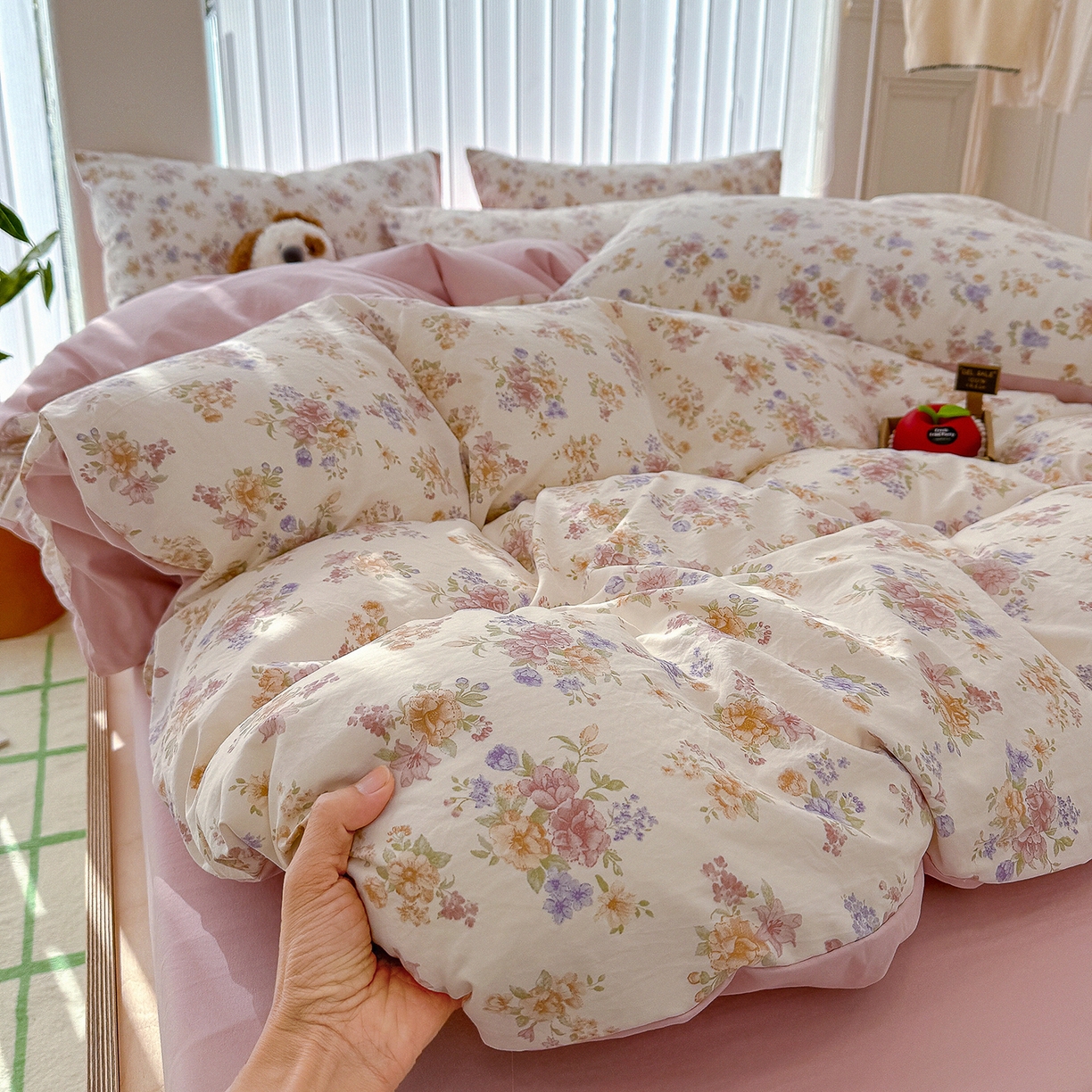 91家纺网 家纺一手货源 找家纺 竹合家纺 2026新款春款A类古法水洗仿棉云感棉小布袋四件套 伊水芙蓉