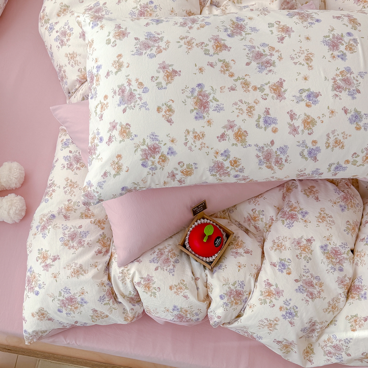 91家纺网 家纺一手货源 找家纺 竹合家纺 2026新款春款A类古法水洗仿棉云感棉小布袋四件套 伊水芙蓉