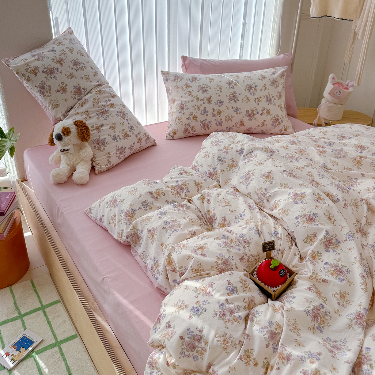 91家纺网 家纺一手货源 找家纺 竹合家纺 2026新款春款A类古法水洗仿棉云感棉小布袋四件套 伊水芙蓉