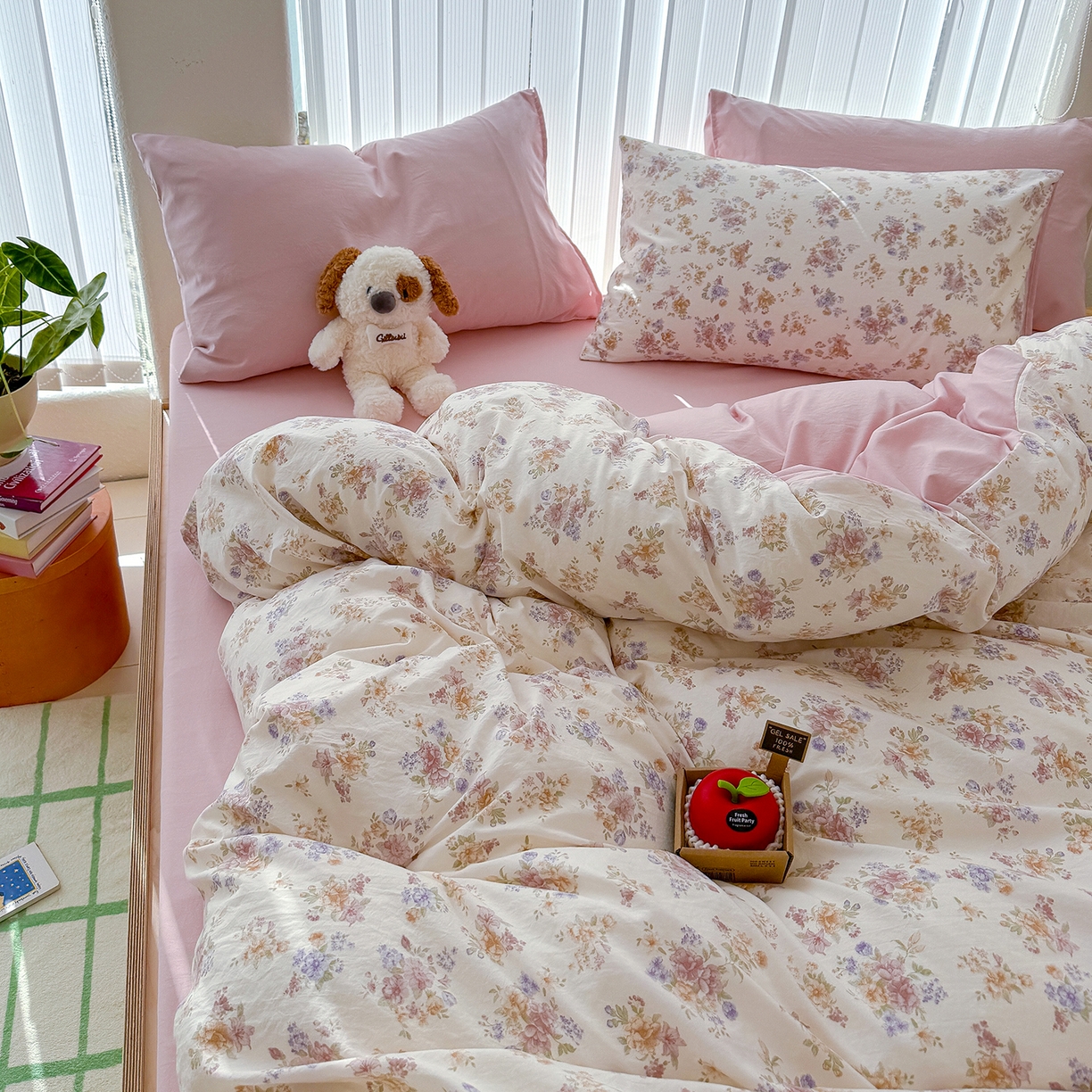 91家纺网 家纺一手货源 找家纺 竹合家纺 2026新款春款A类古法水洗仿棉云感棉小布袋四件套 伊水芙蓉