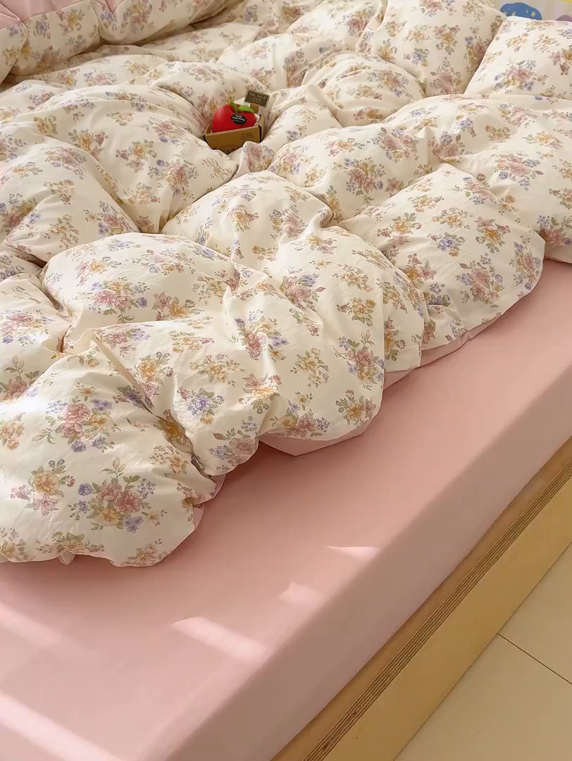 91家纺网 家纺一手货源 找家纺 竹合家纺 2026新款春款A类古法水洗仿棉云感棉小布袋四件套 伊水芙蓉