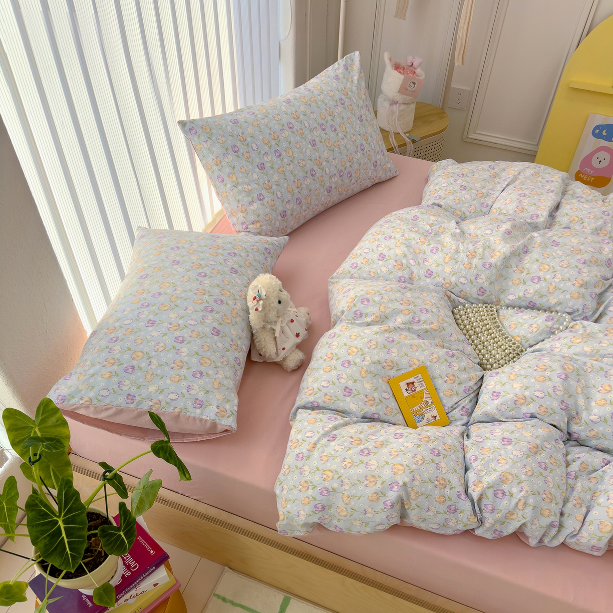 91家纺网 家纺一手货源 找家纺 竹合家纺 2026新款春款A类古法水洗仿棉云感棉小布袋四件套 郁金香园