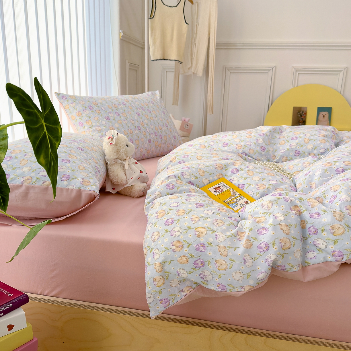 91家纺网 家纺一手货源 找家纺 竹合家纺 2026新款春款A类古法水洗仿棉云感棉小布袋四件套 郁金香园