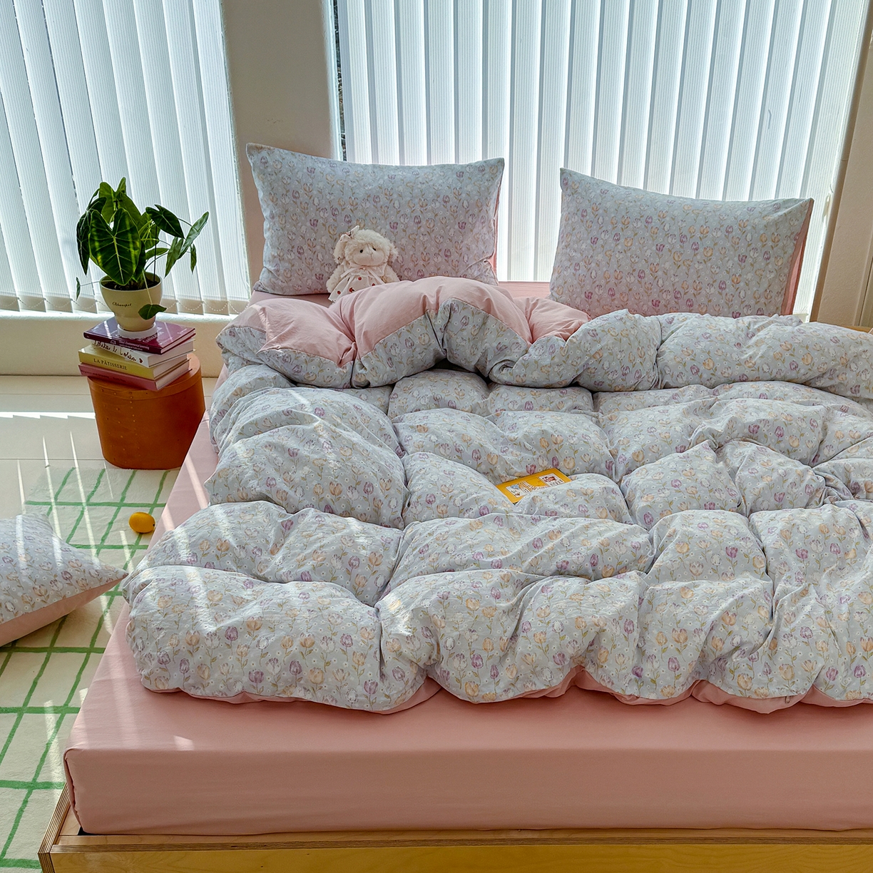 91家纺网 家纺一手货源 找家纺 竹合家纺 2026新款春款A类古法水洗仿棉云感棉小布袋四件套 郁金香园