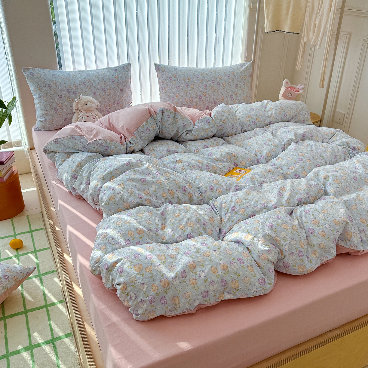 91家纺网 家纺一手货源 找家纺 竹合家纺 2026新款春款A类古法水洗仿棉云感棉小布袋四件套 郁金香园