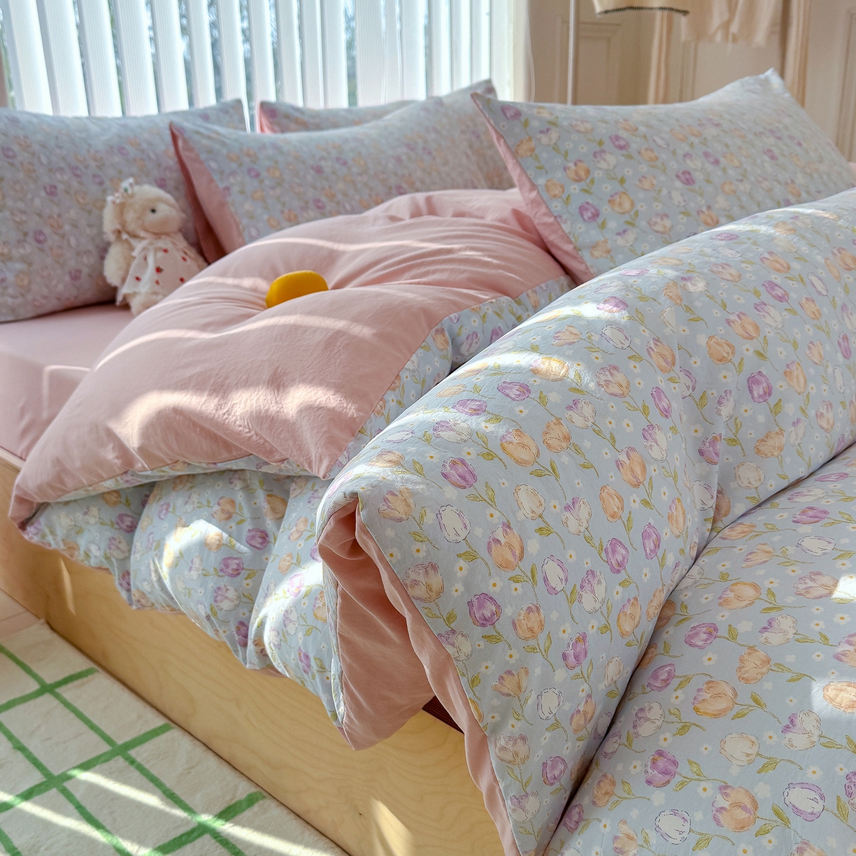 91家纺网 家纺一手货源 找家纺 竹合家纺 2026新款春款A类古法水洗仿棉云感棉小布袋四件套 郁金香园