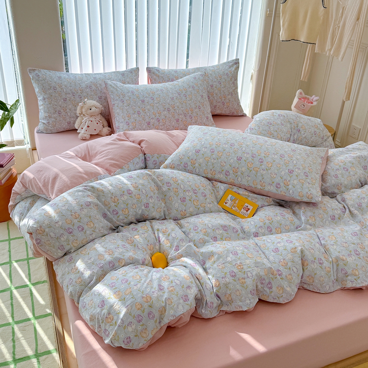 91家纺网 家纺一手货源 找家纺 竹合家纺 2026新款春款A类古法水洗仿棉云感棉小布袋四件套 郁金香园