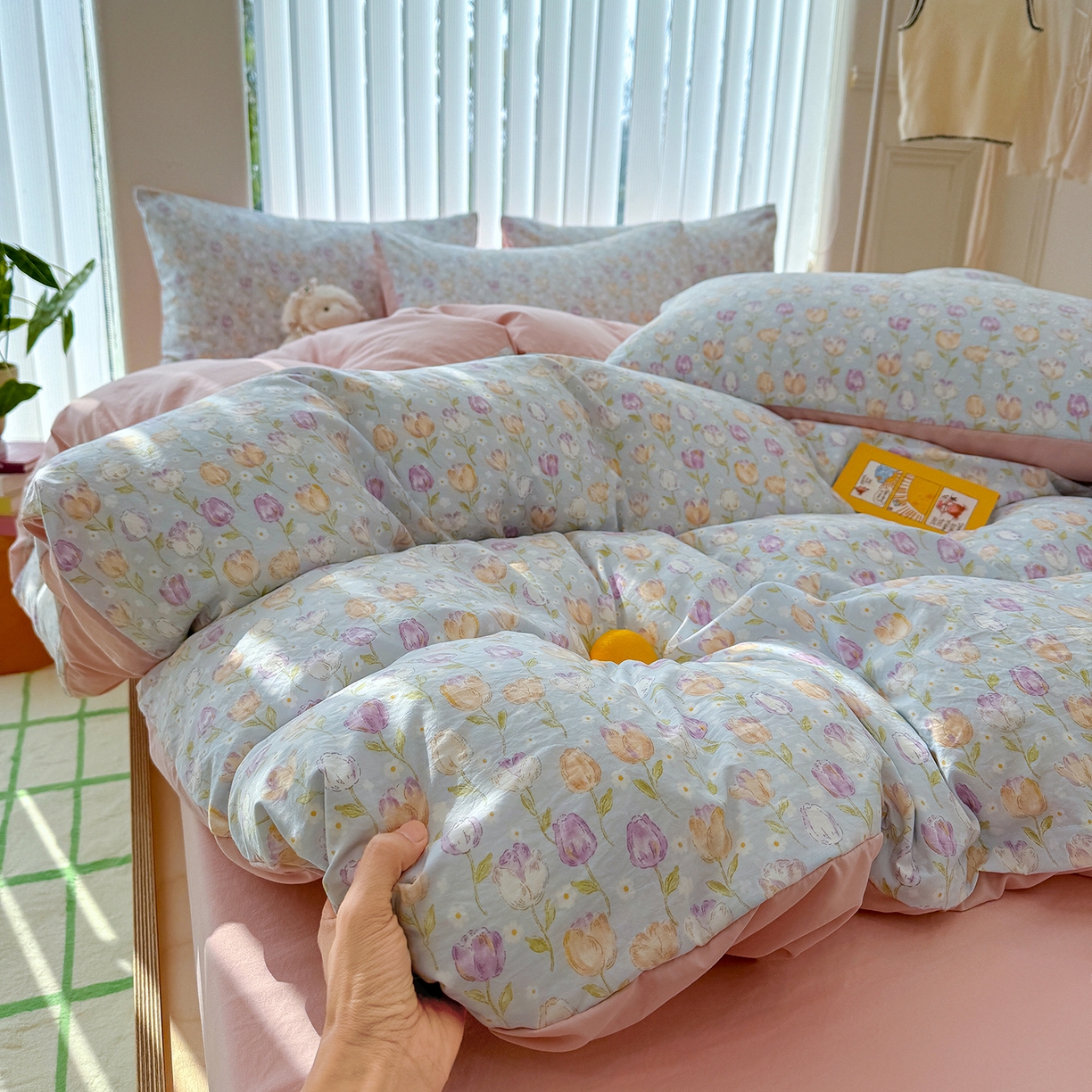 91家纺网 家纺一手货源 找家纺 竹合家纺 2026新款春款A类古法水洗仿棉云感棉小布袋四件套 郁金香园