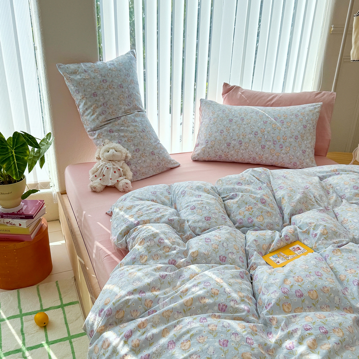 91家纺网 家纺一手货源 找家纺 竹合家纺 2026新款春款A类古法水洗仿棉云感棉小布袋四件套 郁金香园