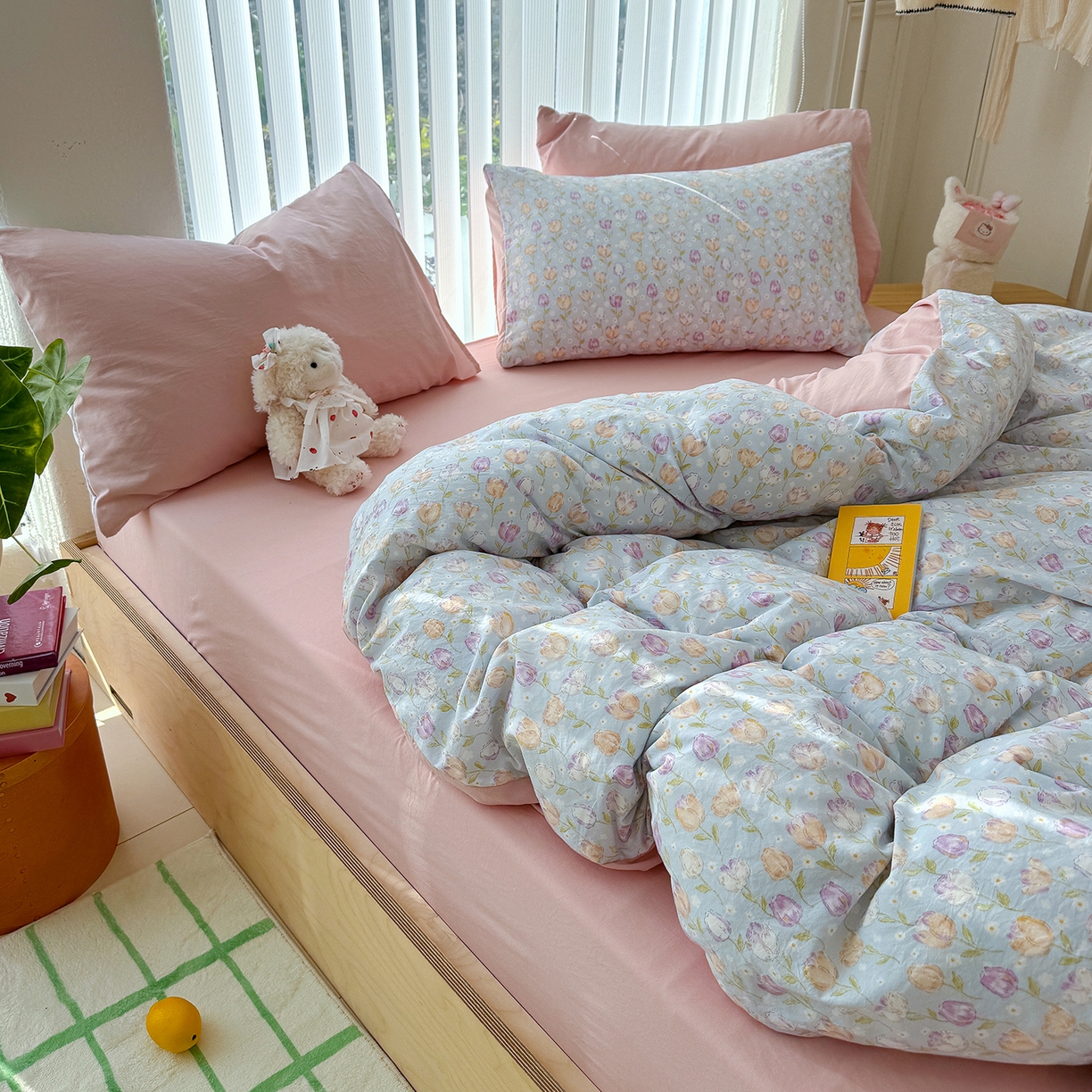 91家纺网 家纺一手货源 找家纺 竹合家纺 2026新款春款A类古法水洗仿棉云感棉小布袋四件套 郁金香园