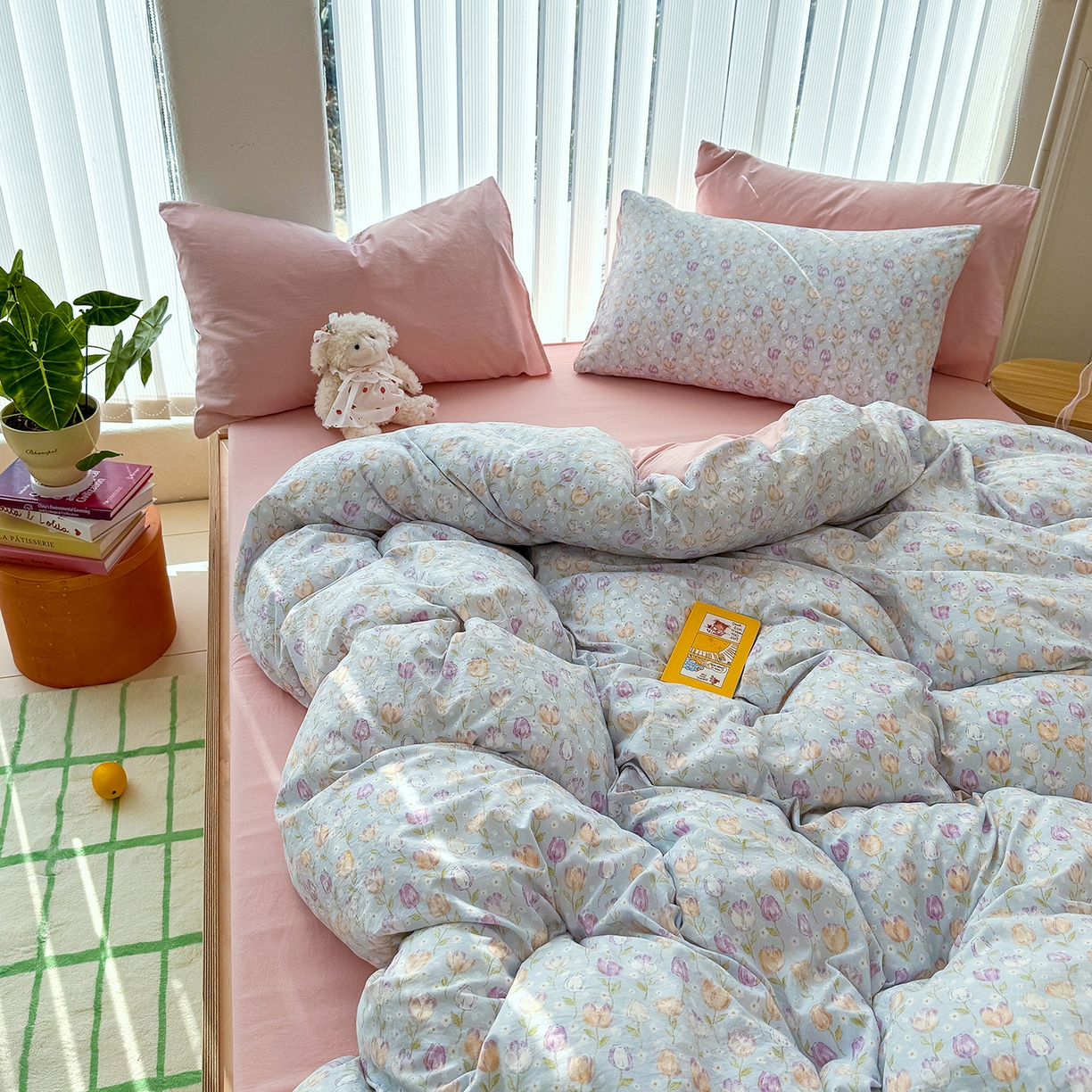 91家纺网 家纺一手货源 找家纺 竹合家纺 2026新款春款A类古法水洗仿棉云感棉小布袋四件套 郁金香园