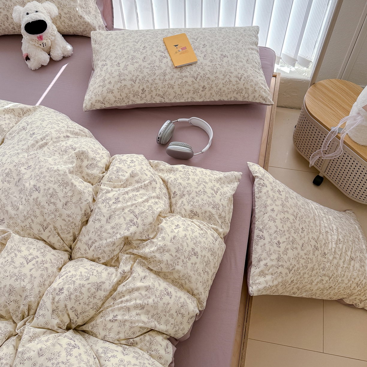 91家纺网 家纺一手货源 找家纺 竹合家纺 2026新款春款A类古法水洗仿棉云感棉小布袋四件套 半页诗