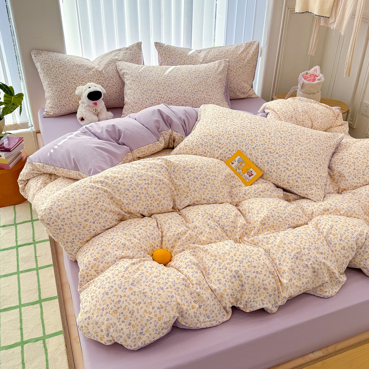 91家纺网 家纺一手货源 找家纺 竹合家纺 2026新款春款A类古法水洗仿棉云感棉小布袋四件套 山樱漫岛