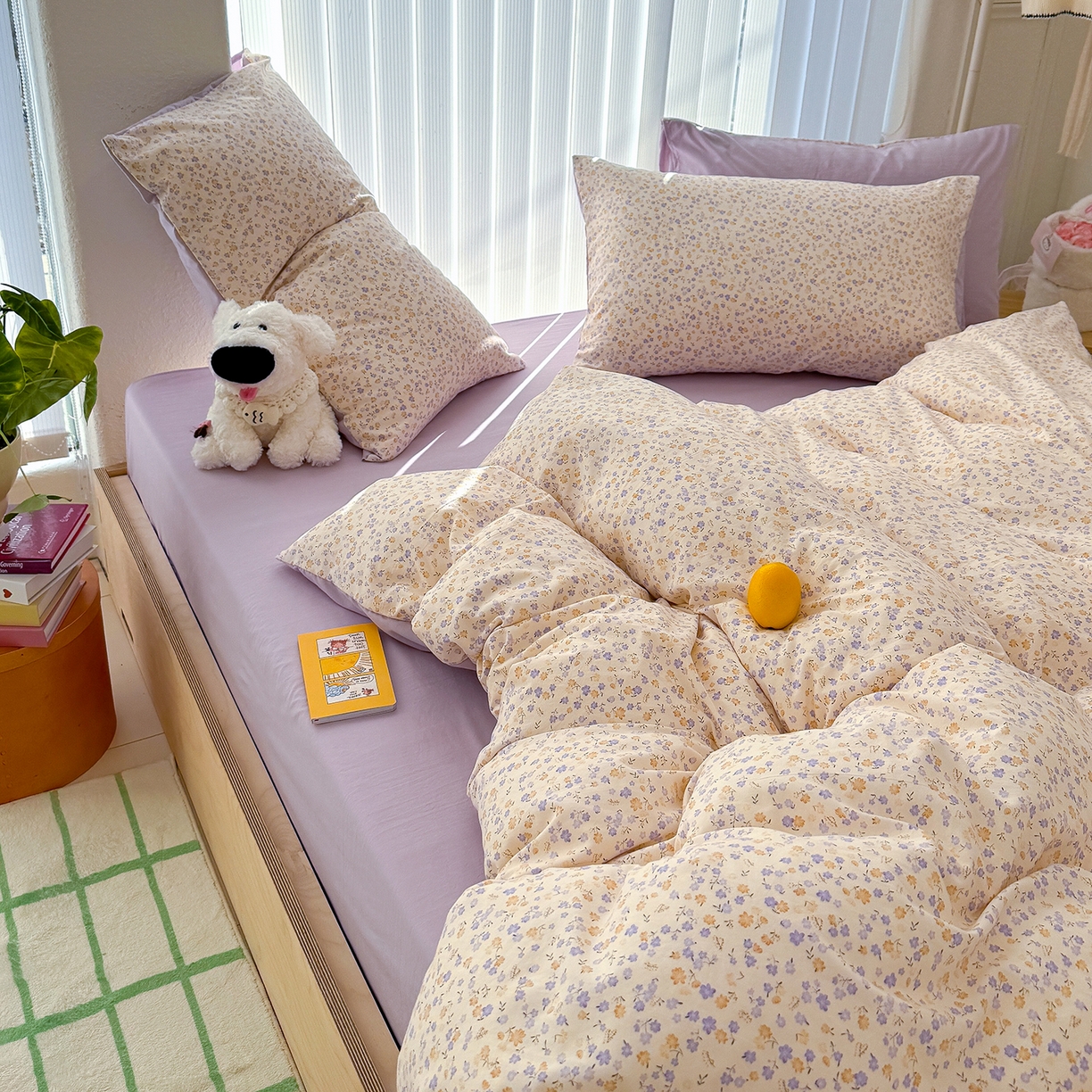 91家纺网 家纺一手货源 找家纺 竹合家纺 2026新款春款A类古法水洗仿棉云感棉小布袋四件套 山樱漫岛