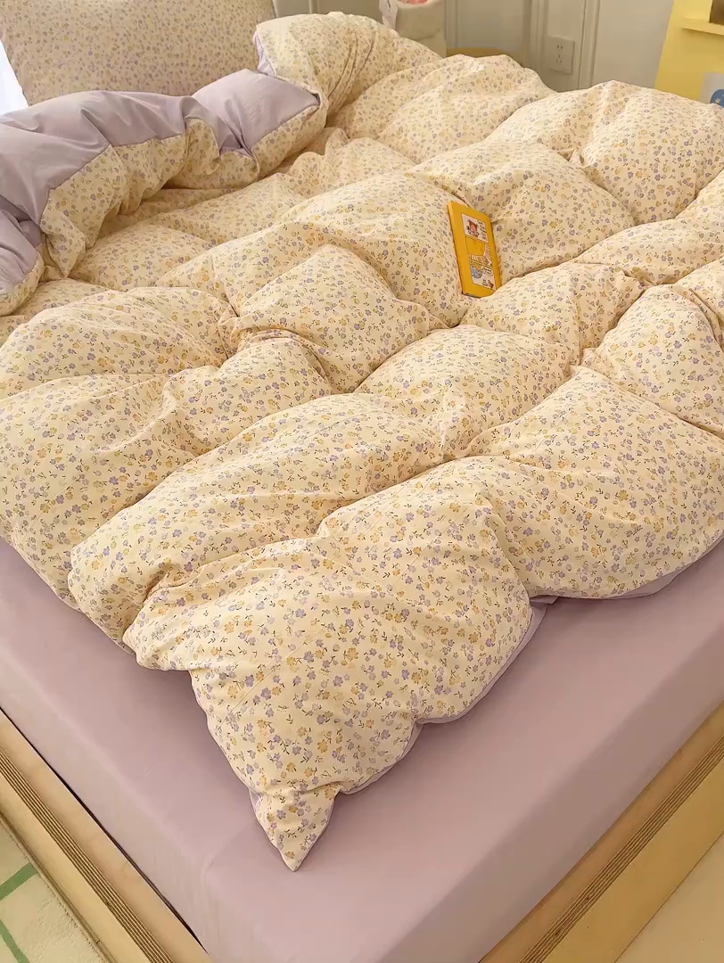 91家纺网 家纺一手货源 找家纺 竹合家纺 2026新款春款A类古法水洗仿棉云感棉小布袋四件套 山樱漫岛