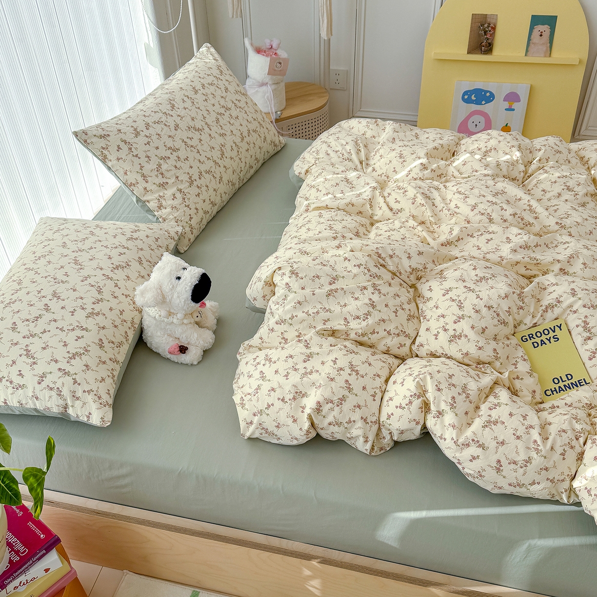 91家纺网 家纺一手货源 找家纺 竹合家纺 2026新款春款A类古法水洗仿棉云感棉小布袋四件套 花枝