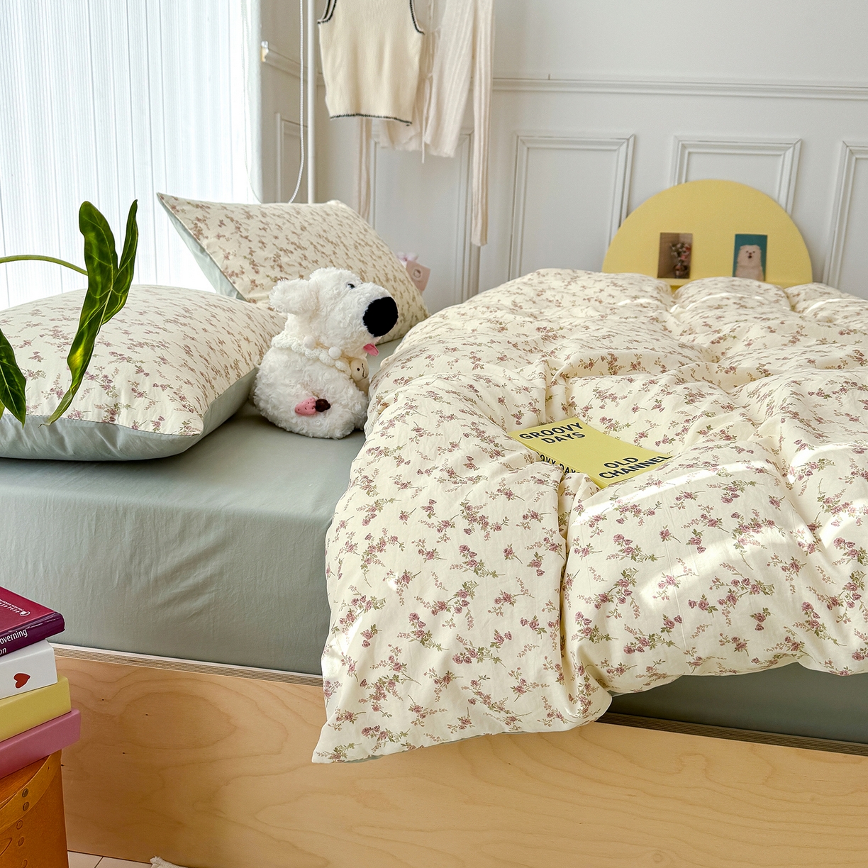 91家纺网 家纺一手货源 找家纺 竹合家纺 2026新款春款A类古法水洗仿棉云感棉小布袋四件套 花枝