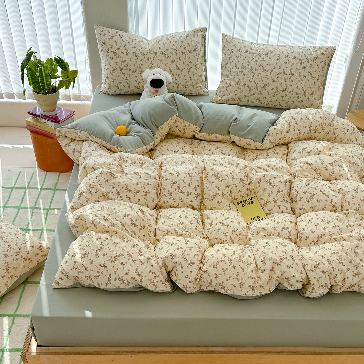 91家纺网 家纺一手货源 找家纺 竹合家纺 2026新款春款A类古法水洗仿棉云感棉小布袋四件套 花枝