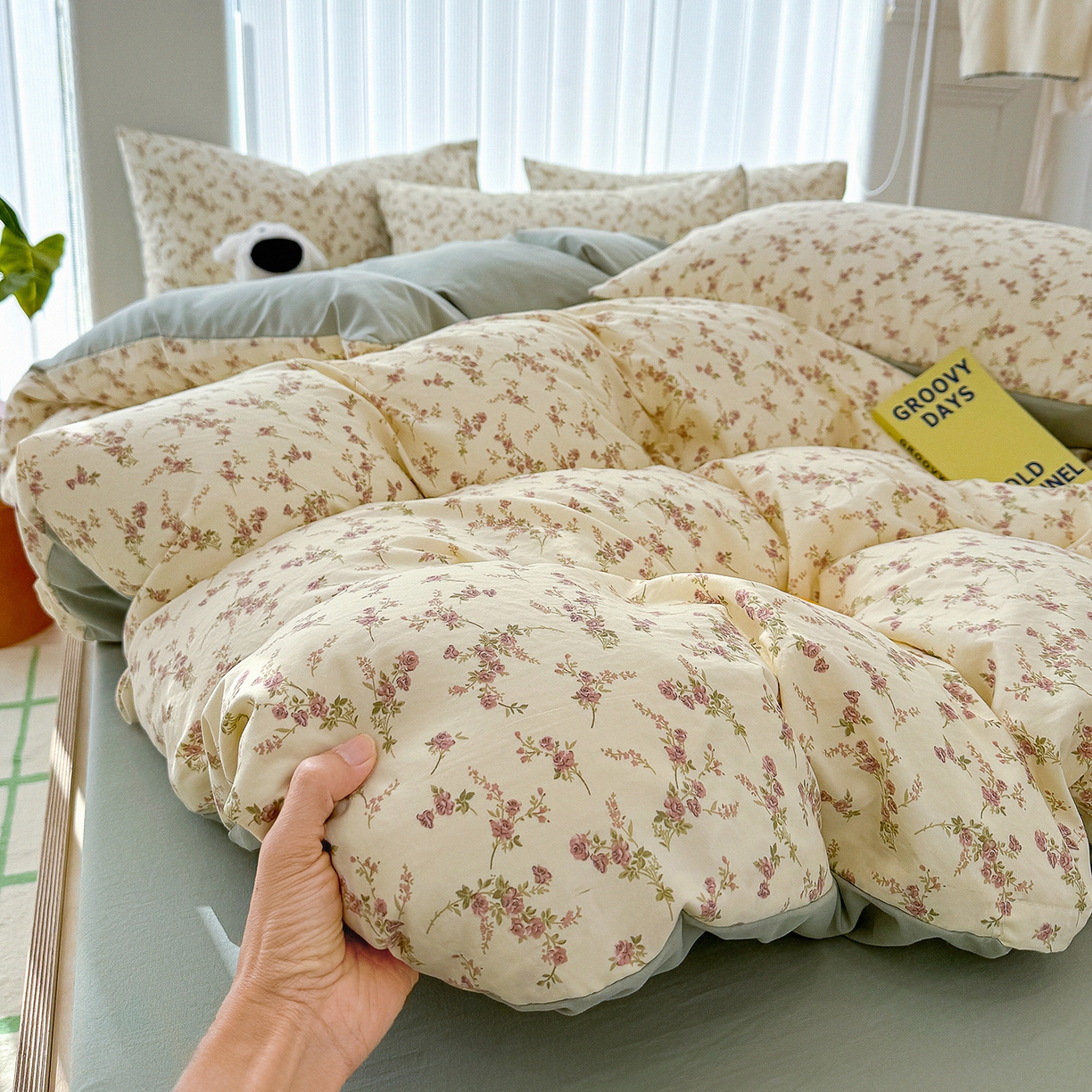 91家纺网 家纺一手货源 找家纺 竹合家纺 2026新款春款A类古法水洗仿棉云感棉小布袋四件套 花枝