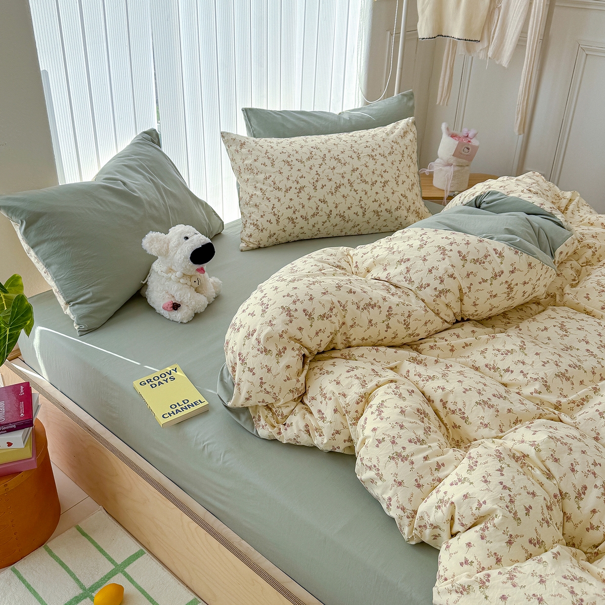 91家纺网 家纺一手货源 找家纺 竹合家纺 2026新款春款A类古法水洗仿棉云感棉小布袋四件套 花枝