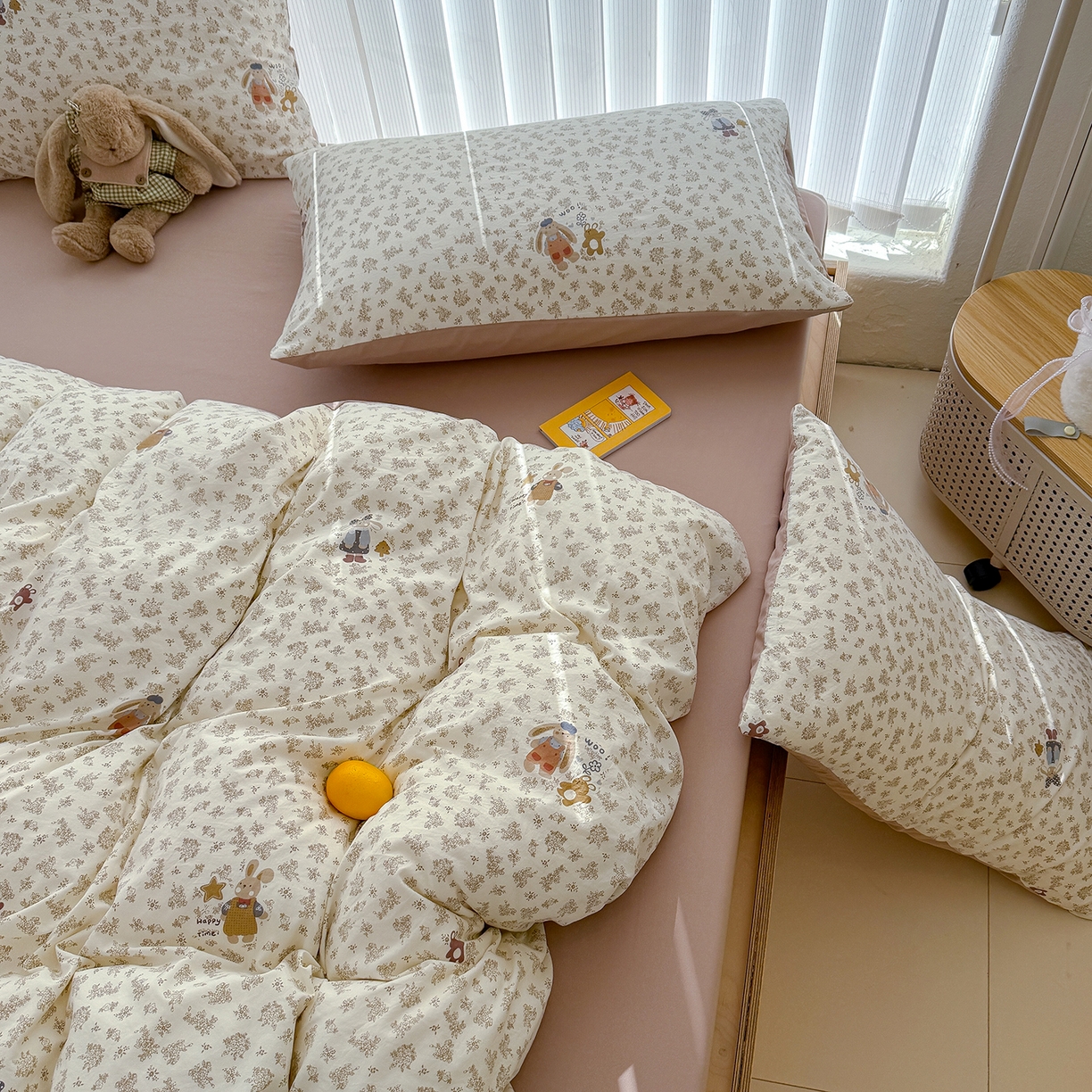 91家纺网 家纺一手货源 找家纺 竹合家纺 2026新款春款A类古法水洗仿棉云感棉小布袋四件套 小伙伴