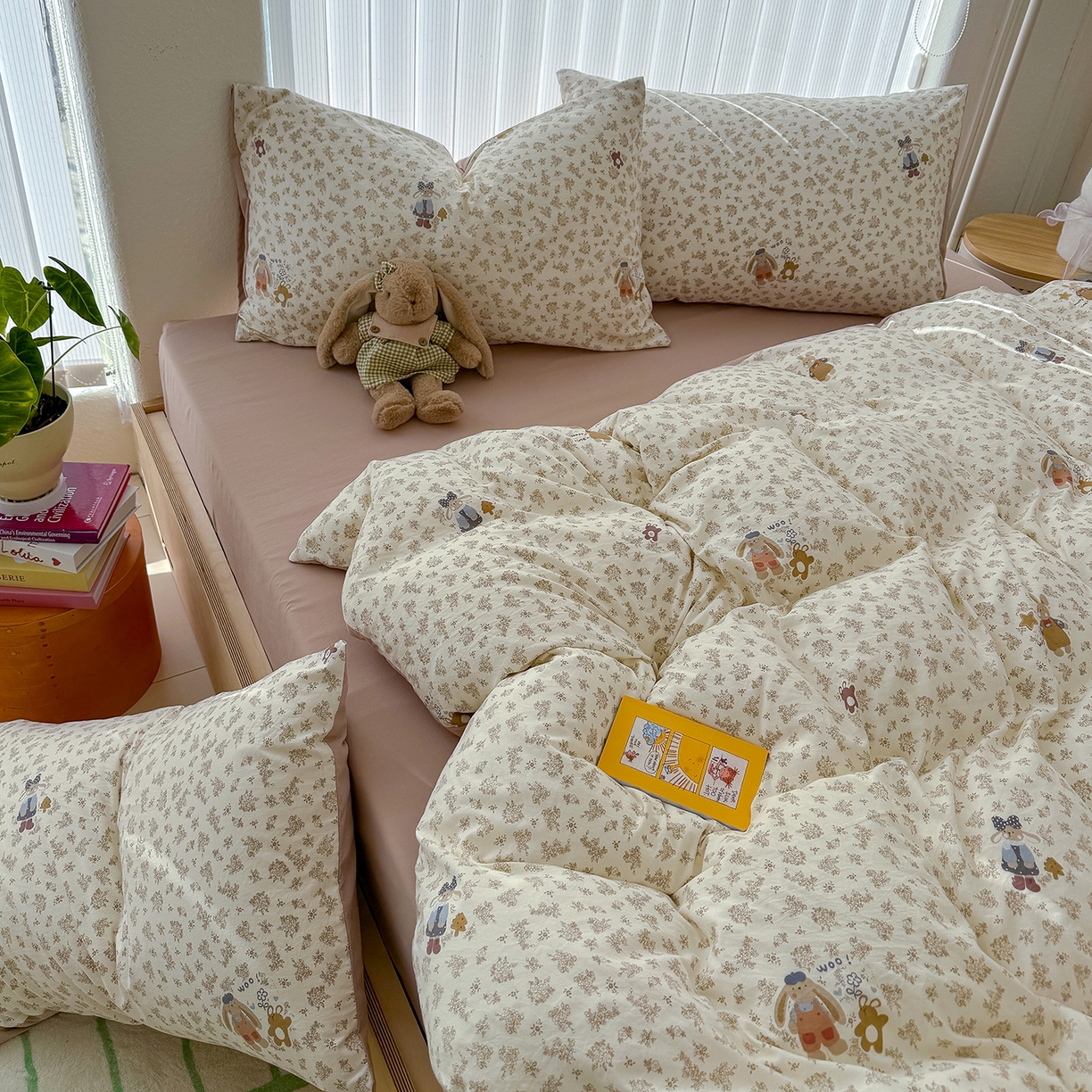 91家纺网 家纺一手货源 找家纺 竹合家纺 2026新款春款A类古法水洗仿棉云感棉小布袋四件套 小伙伴