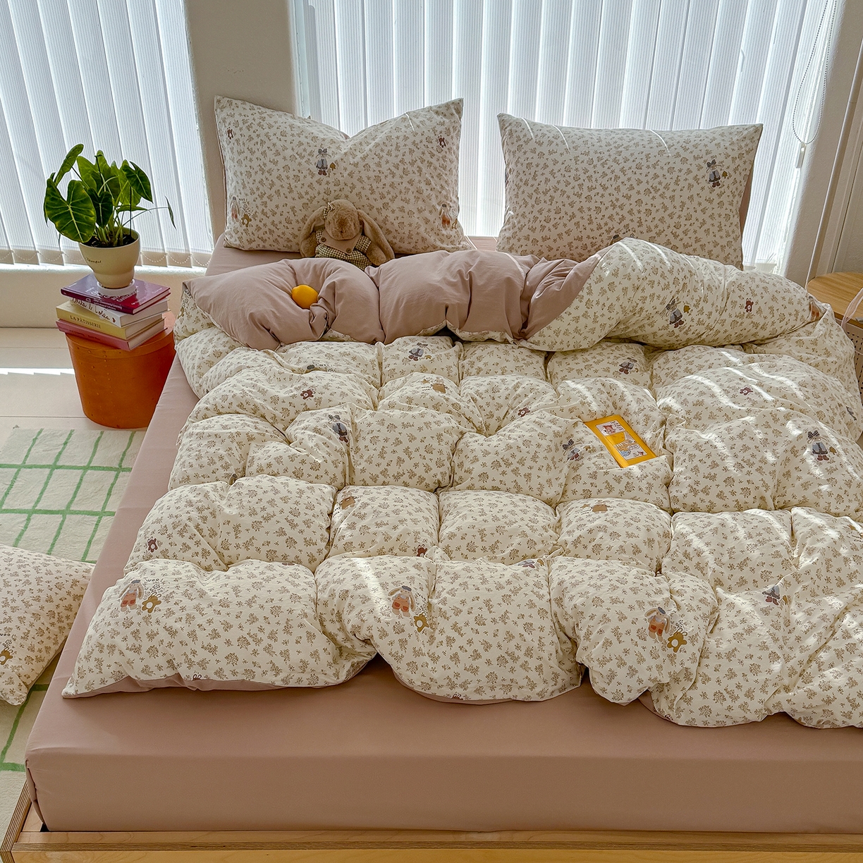 91家纺网 家纺一手货源 找家纺 竹合家纺 2026新款春款A类古法水洗仿棉云感棉小布袋四件套 小伙伴