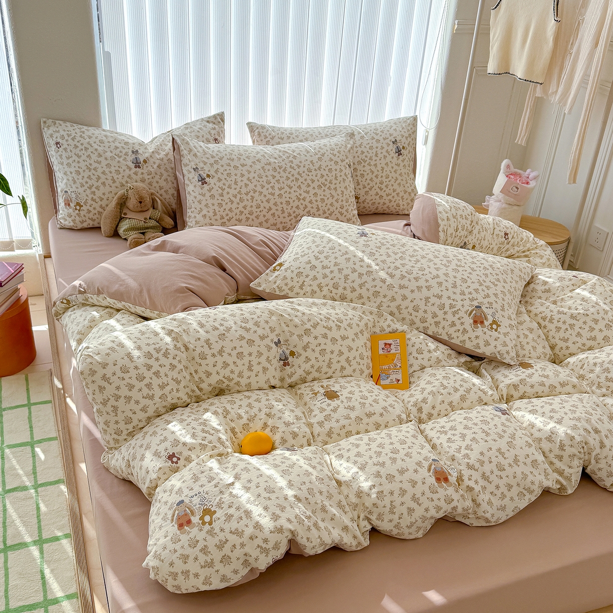 91家纺网 家纺一手货源 找家纺 竹合家纺 2026新款春款A类古法水洗仿棉云感棉小布袋四件套 小伙伴