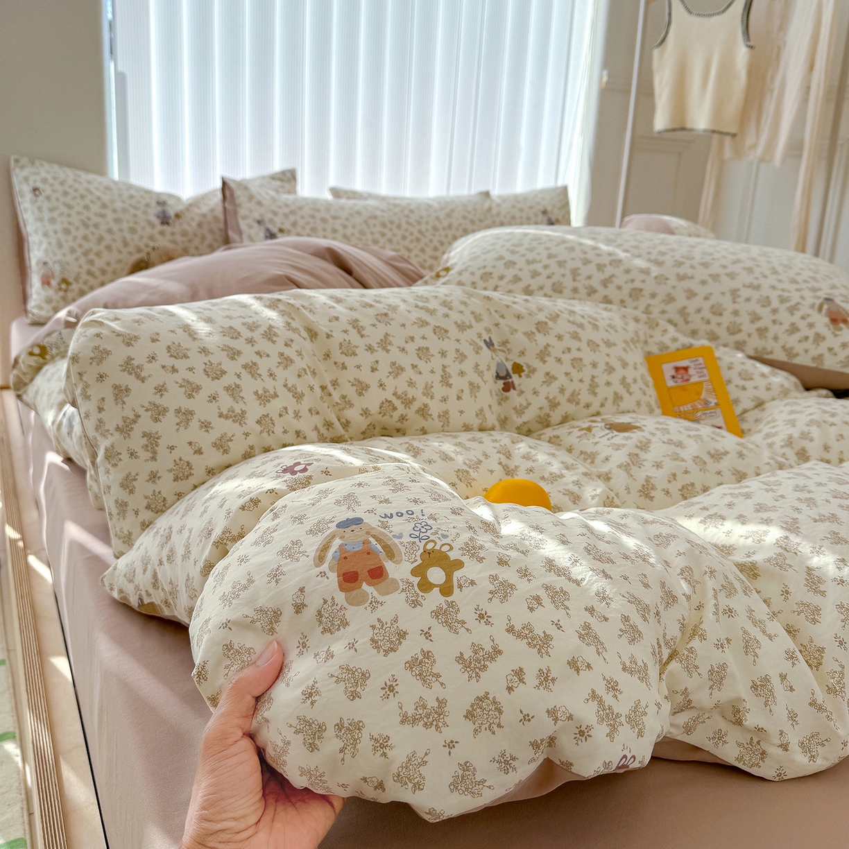 91家纺网 家纺一手货源 找家纺 竹合家纺 2026新款春款A类古法水洗仿棉云感棉小布袋四件套 小伙伴