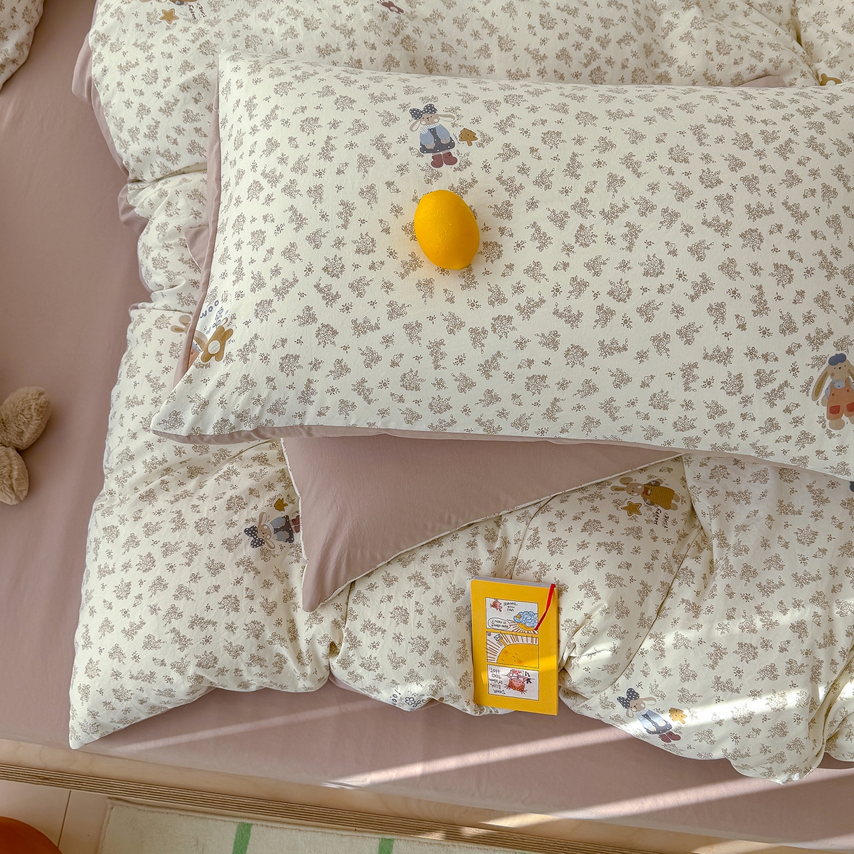 91家纺网 家纺一手货源 找家纺 竹合家纺 2026新款春款A类古法水洗仿棉云感棉小布袋四件套 小伙伴