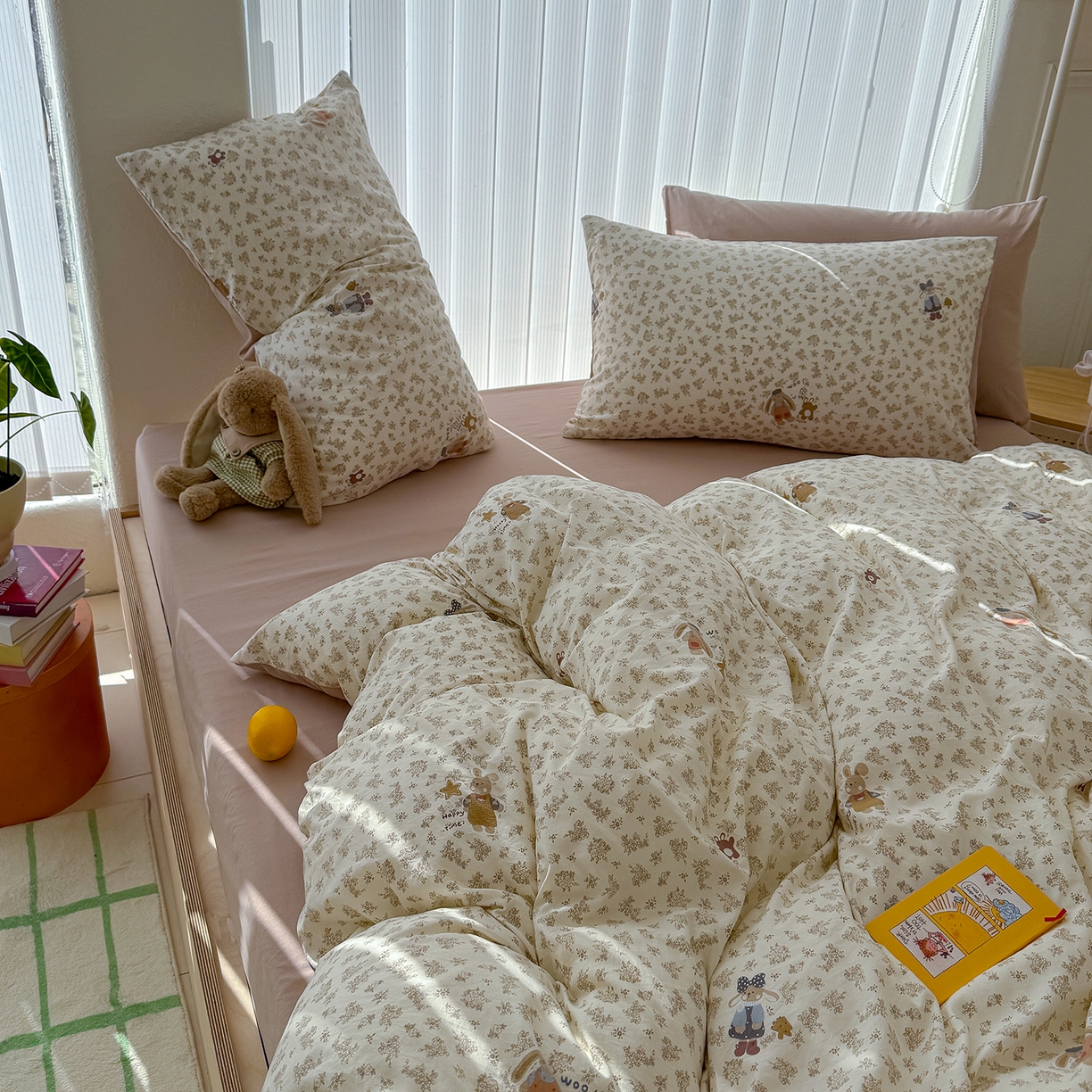 91家纺网 家纺一手货源 找家纺 竹合家纺 2026新款春款A类古法水洗仿棉云感棉小布袋四件套 小伙伴