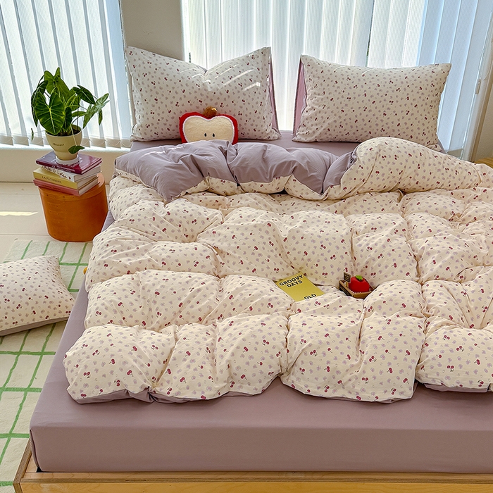 91家纺网 家纺一手货源 找家纺 竹合家纺 2026新款春款A类古法水洗仿棉云感棉小布袋四件套 蜜恋樱桃