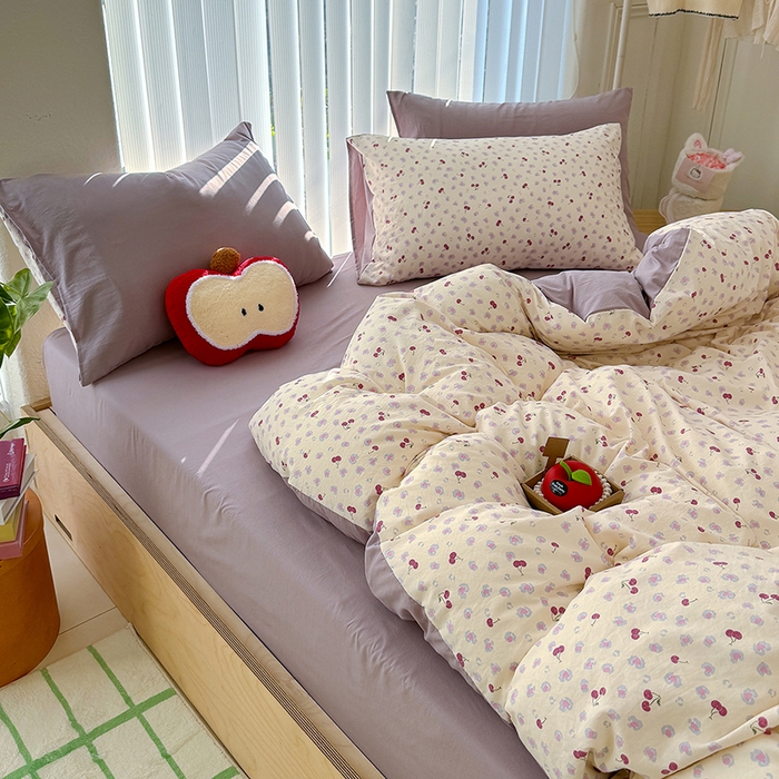 91家纺网 家纺一手货源 找家纺 竹合家纺 2026新款春款A类古法水洗仿棉云感棉小布袋四件套 蜜恋樱桃