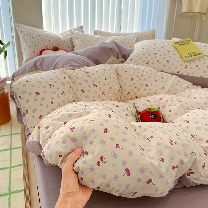 91家纺网 家纺一手货源 找家纺 竹合家纺 2026新款春款A类古法水洗仿棉云感棉小布袋四件套 蜜恋樱桃