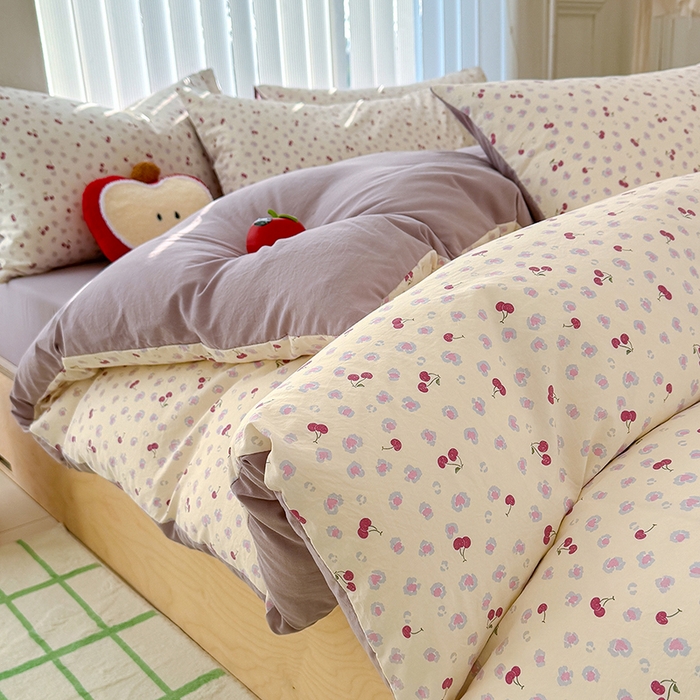 91家纺网 家纺一手货源 找家纺 竹合家纺 2026新款春款A类古法水洗仿棉云感棉小布袋四件套 蜜恋樱桃