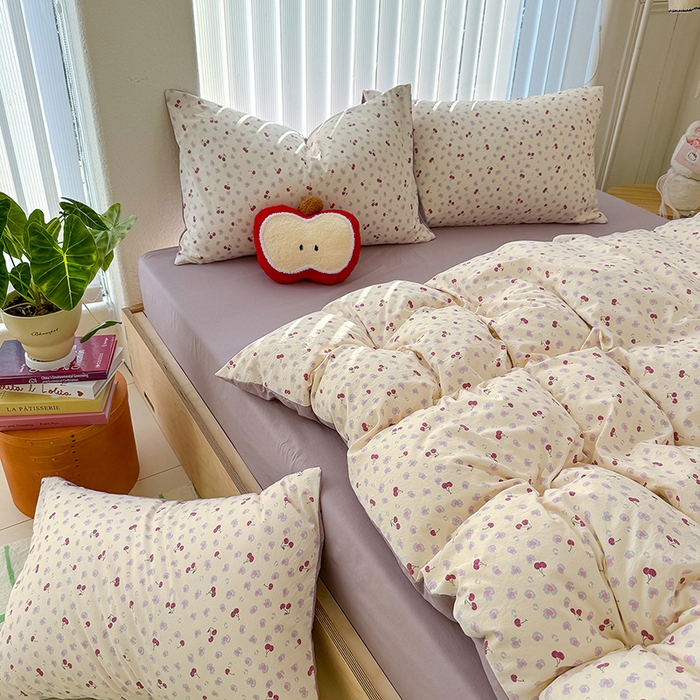 91家纺网 家纺一手货源 找家纺 竹合家纺 2026新款春款A类古法水洗仿棉云感棉小布袋四件套 蜜恋樱桃