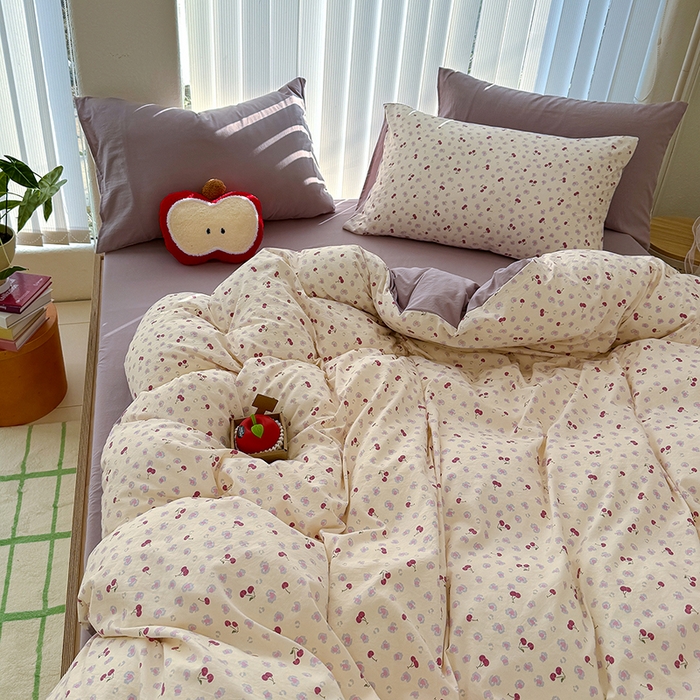 91家纺网 家纺一手货源 找家纺 竹合家纺 2026新款春款A类古法水洗仿棉云感棉小布袋四件套 蜜恋樱桃