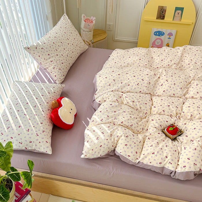 91家纺网 家纺一手货源 找家纺 竹合家纺 2026新款春款A类古法水洗仿棉云感棉小布袋四件套 蜜恋樱桃