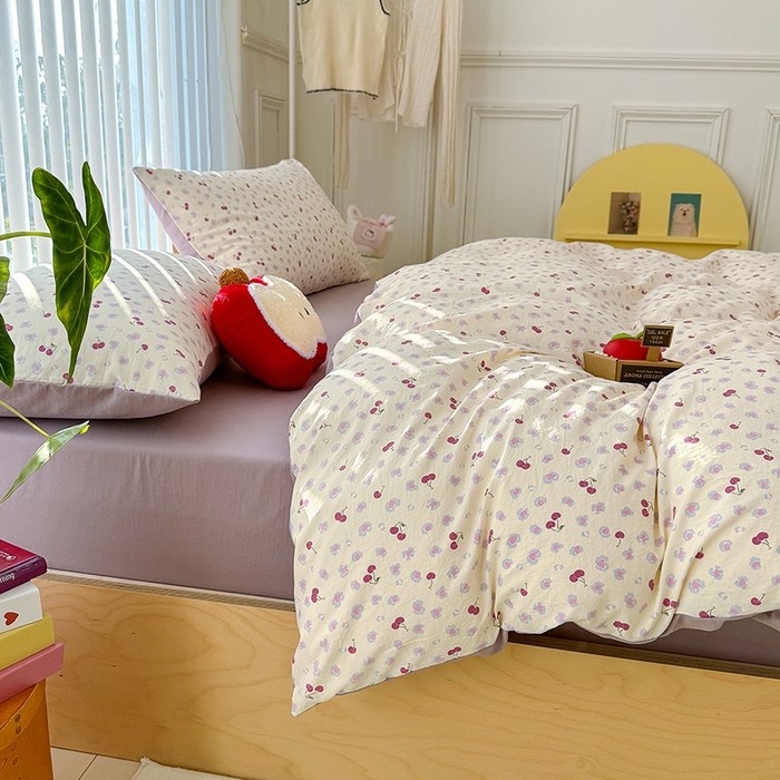 91家纺网 家纺一手货源 找家纺 竹合家纺 2026新款春款A类古法水洗仿棉云感棉小布袋四件套 蜜恋樱桃