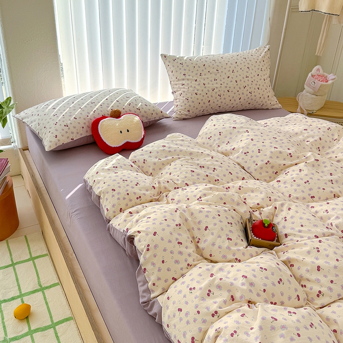 91家纺网 家纺一手货源 找家纺 竹合家纺 2026新款春款A类古法水洗仿棉云感棉小布袋四件套 蜜恋樱桃