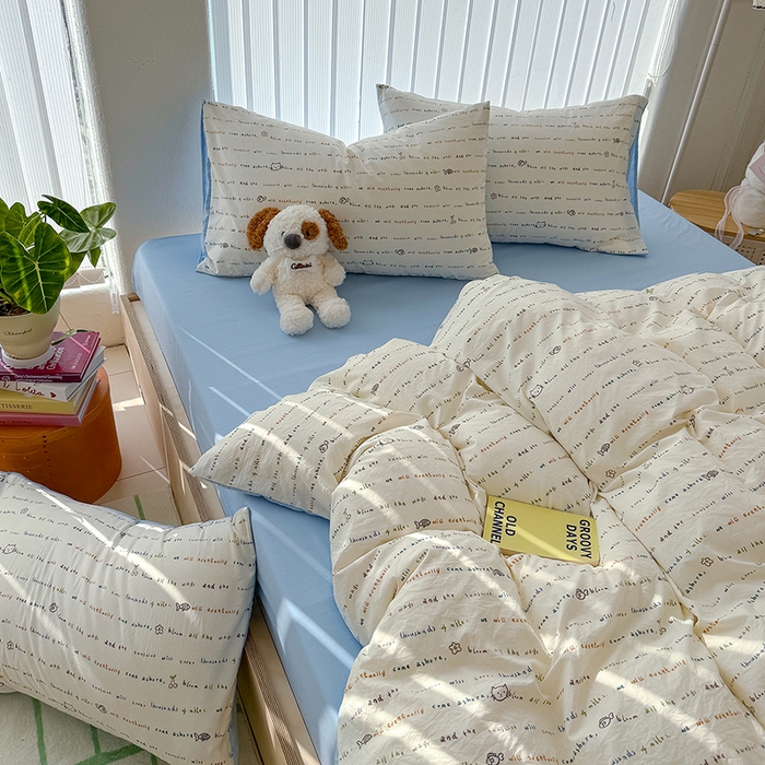 91家纺网 家纺一手货源 找家纺 竹合家纺 2026新款春款A类古法水洗仿棉云感棉小布袋四件套 KT小鱼