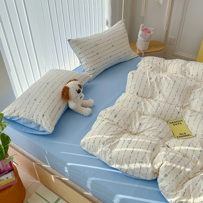 91家纺网 家纺一手货源 找家纺 竹合家纺 2026新款春款A类古法水洗仿棉云感棉小布袋四件套 KT小鱼