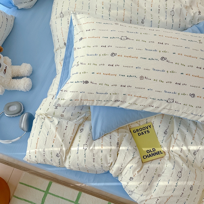 91家纺网 家纺一手货源 找家纺 竹合家纺 2026新款春款A类古法水洗仿棉云感棉小布袋四件套 KT小鱼