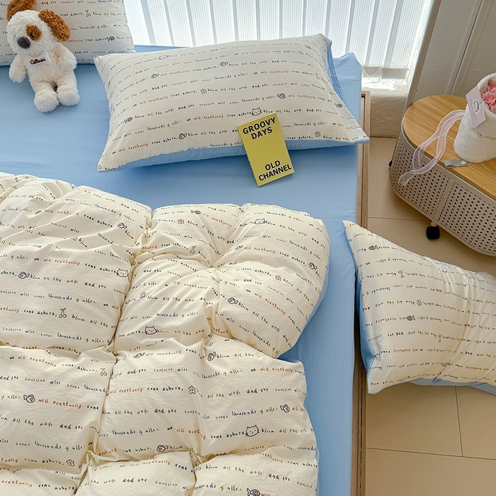 91家纺网 家纺一手货源 找家纺 竹合家纺 2026新款春款A类古法水洗仿棉云感棉小布袋四件套 KT小鱼