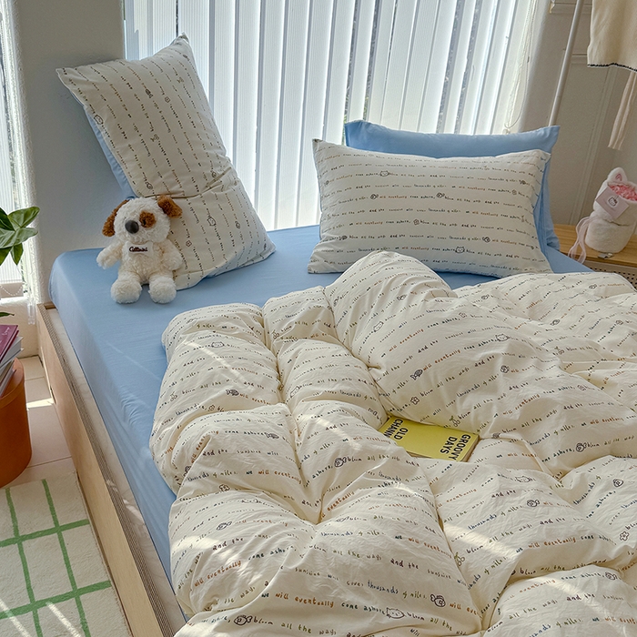 91家纺网 家纺一手货源 找家纺 竹合家纺 2026新款春款A类古法水洗仿棉云感棉小布袋四件套 KT小鱼