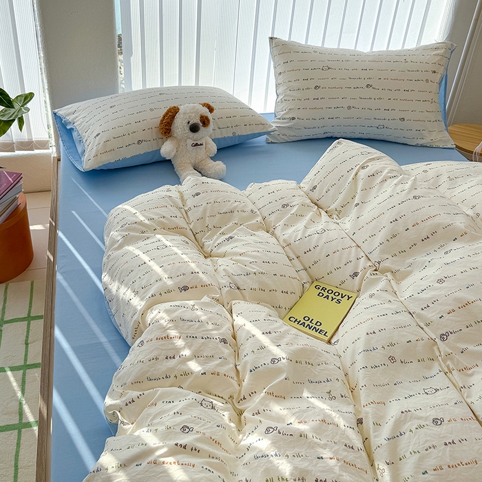 91家纺网 家纺一手货源 找家纺 竹合家纺 2026新款春款A类古法水洗仿棉云感棉小布袋四件套 KT小鱼