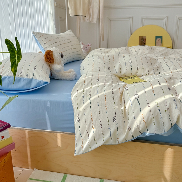 91家纺网 家纺一手货源 找家纺 竹合家纺 2026新款春款A类古法水洗仿棉云感棉小布袋四件套 KT小鱼