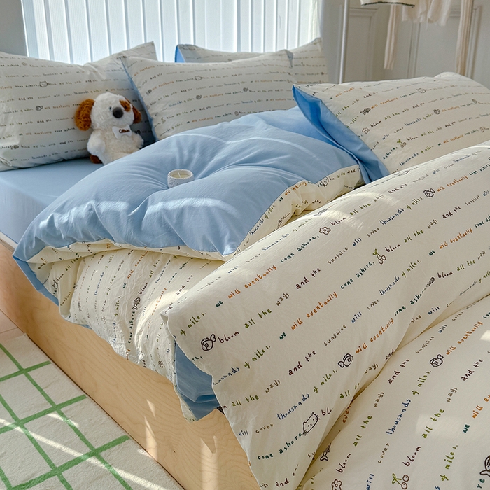 91家纺网 家纺一手货源 找家纺 竹合家纺 2026新款春款A类古法水洗仿棉云感棉小布袋四件套 KT小鱼