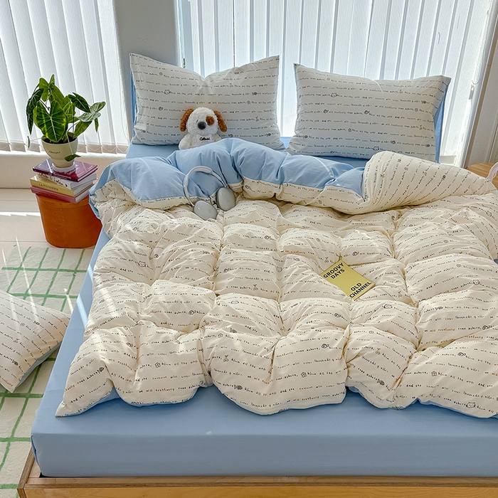 91家纺网 家纺一手货源 找家纺 竹合家纺 2026新款春款A类古法水洗仿棉云感棉小布袋四件套 KT小鱼